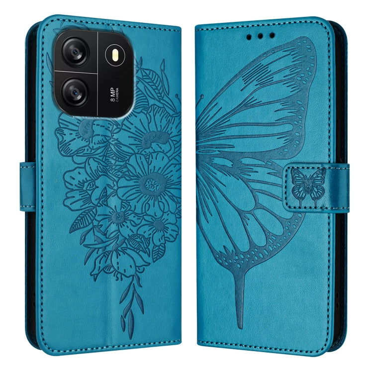 For Blackview Wave 6C Embossed Butterfly Leather Phone Case(Blue) - More Brand by PMC Jewellery | Online Shopping South Africa | PMC Jewellery | Buy Now Pay Later Mobicred