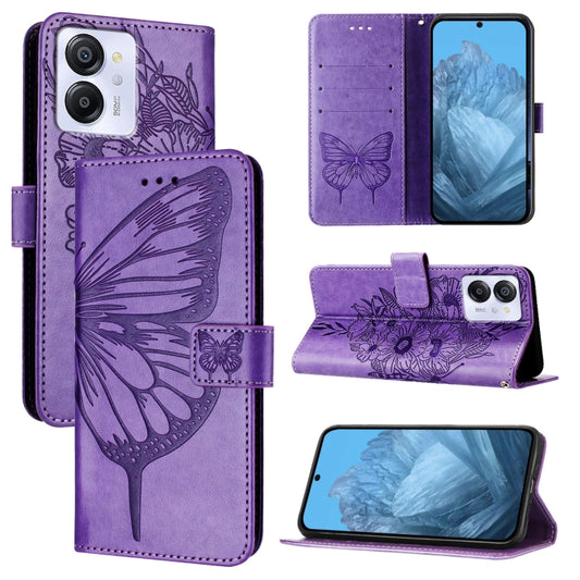 For Blackview Color 8 Embossed Butterfly Leather Phone Case(Purple) - More Brand by PMC Jewellery | Online Shopping South Africa | PMC Jewellery | Buy Now Pay Later Mobicred