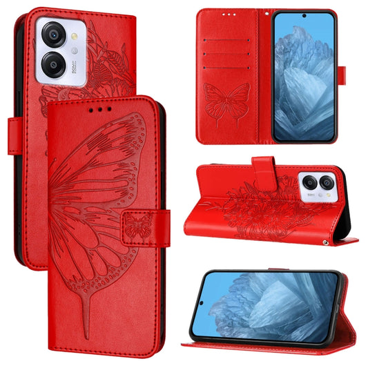 For Blackview Color 8 Embossed Butterfly Leather Phone Case(Red) - More Brand by PMC Jewellery | Online Shopping South Africa | PMC Jewellery | Buy Now Pay Later Mobicred