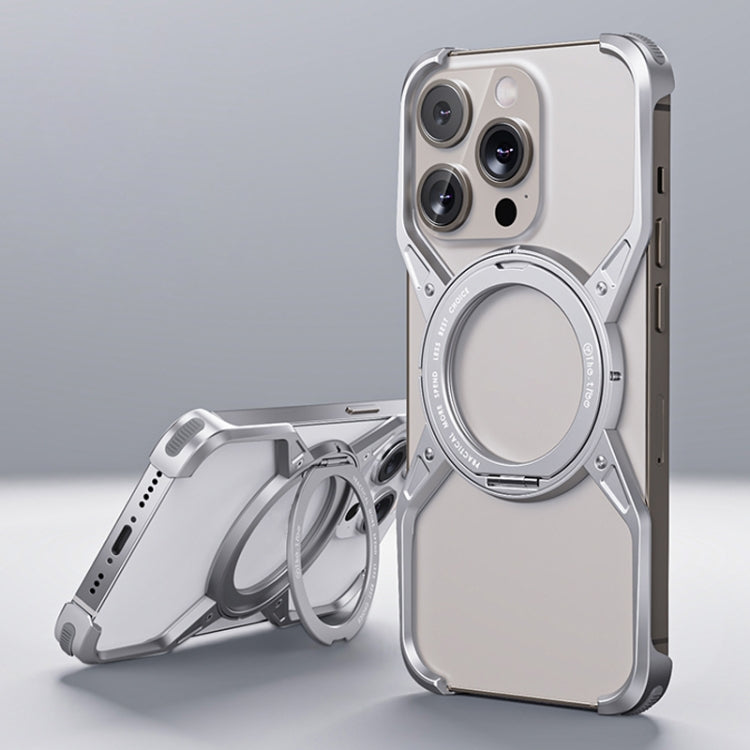 For iPhone 13 Pro / 14 Pro / 15 Pro Aluminum Alloy Frameless 360-Degree Rotating Phone Case(Silver) - iPhone 15 Pro Cases by PMC Jewellery | Online Shopping South Africa | PMC Jewellery | Buy Now Pay Later Mobicred