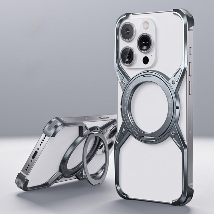 For iPhone 16 Pro Max Aluminum Alloy Frameless 360-Degree Rotating Phone Case(Grey) - iPhone 16 Pro Max Cases by PMc TechLife | Online Shopping South Africa | PMc TechLife | Buy Now Pay Later Mobicred