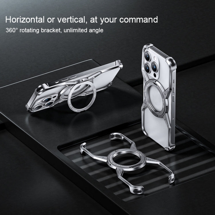 For iPhone 16 Pro Aluminum Alloy Frameless 360-Degree Rotating Phone Case(Silver) - iPhone 16 Pro Cases by PMc TechLife | Online Shopping South Africa | PMc TechLife | Buy Now Pay Later Mobicred
