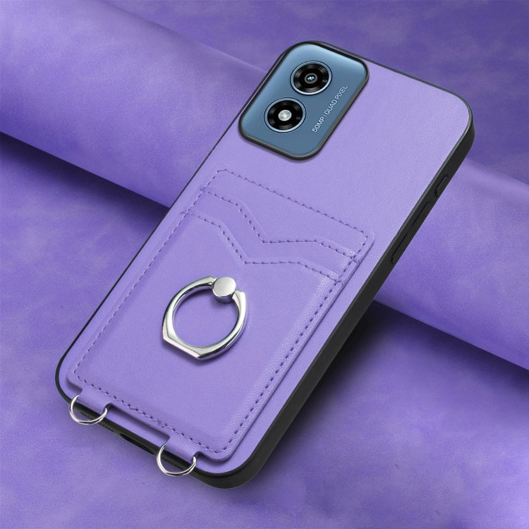 For Motorola Moto G Play 2024 4G R20 Ring Card Holder Phone Case(Purple) - Motorola Cases by PMC Jewellery | Online Shopping South Africa | PMC Jewellery | Buy Now Pay Later Mobicred