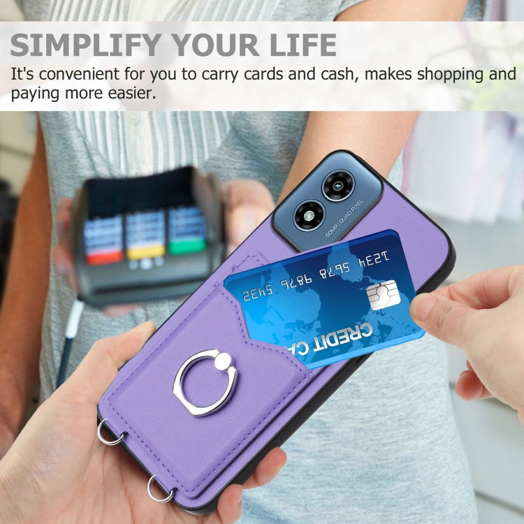 For Motorola Moto G Play 2024 4G R20 Ring Card Holder Phone Case(Purple) - Motorola Cases by PMC Jewellery | Online Shopping South Africa | PMC Jewellery | Buy Now Pay Later Mobicred