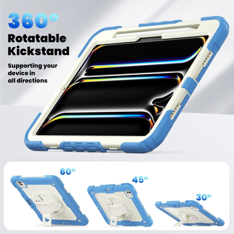 For iPad Pro 11 2024 Silicone Hybrid PC Tablet Case with Shoulder Strap(Beige + Cyan-blue) - iPad Pro 11 2024 Cases by PMC TechLife | Online Shopping South Africa | PMC TechLife | Buy Now Pay Later Mobicred