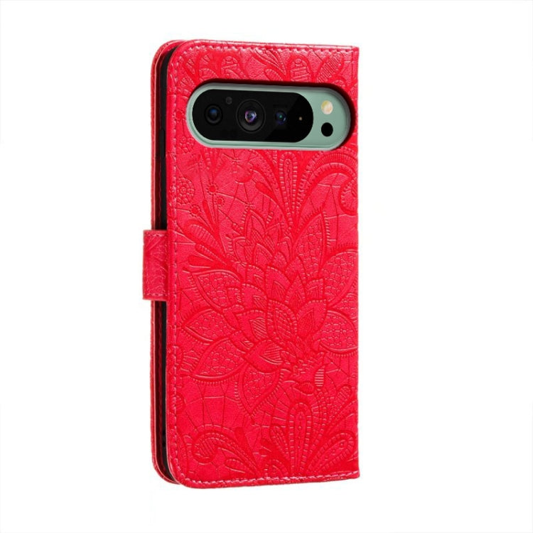 For Google Pixel 9 Lace Flower Embossing Flip Leather Phone Case(Red) - Google Cases by PMC Jewellery | Online Shopping South Africa | PMC Jewellery | Buy Now Pay Later Mobicred