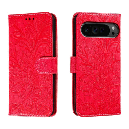 For Google Pixel 9 Pro Lace Flower Embossing Flip Leather Phone Case(Red) - Google Cases by PMC Jewellery | Online Shopping South Africa | PMC Jewellery | Buy Now Pay Later Mobicred