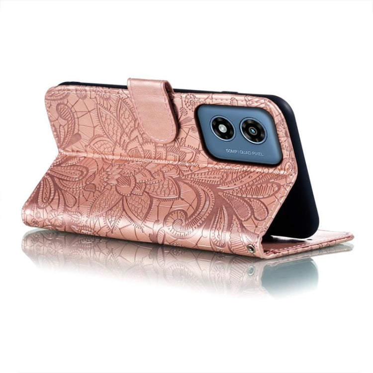 For Motorola Moto G Play 2024 Lace Flower Embossing Flip Leather Phone Case(Rose Gold) - Motorola Cases by PMC Jewellery | Online Shopping South Africa | PMC Jewellery | Buy Now Pay Later Mobicred