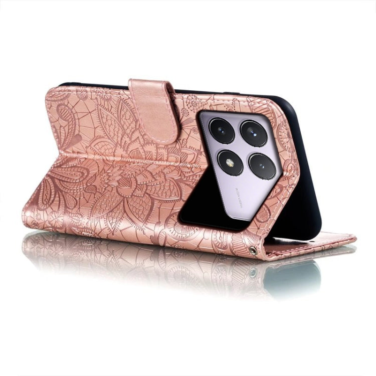 For Xiaomi Redmi K70 Lace Flower Embossing Flip Leather Phone Case(Rose Gold) - K70 Cases by PMC Jewellery | Online Shopping South Africa | PMC Jewellery | Buy Now Pay Later Mobicred