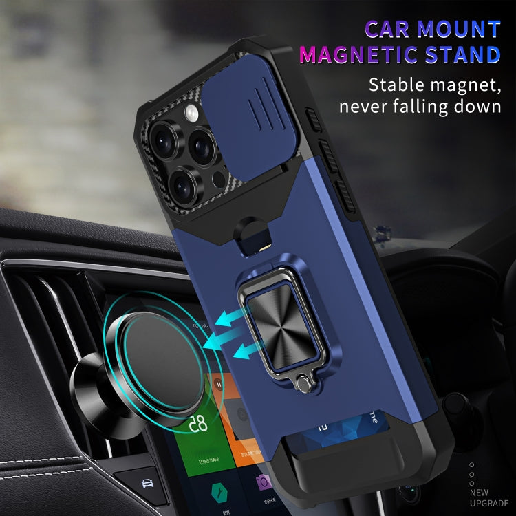 For iPhone 16 Pro Max Camera Shield Card Slot PC+TPU Phone Case(Blue) - iPhone 16 Pro Max Cases by PMC Jewellery | Online Shopping South Africa | PMC Jewellery | Buy Now Pay Later Mobicred