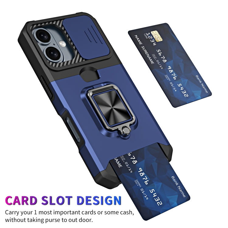 For iPhone 16 Camera Shield Card Slot PC+TPU Phone Case(Blue) - free shipping - PMC TechLife - Order now!