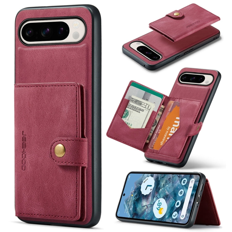 For Google Pixel 9 Pro JEEHOOD J01 Retro Magnetic Detachable Wallet Phone Case(Red) - Google Cases by JEEHOOD | Online Shopping South Africa | PMC TechLife | Buy Now Pay Later Mobicred