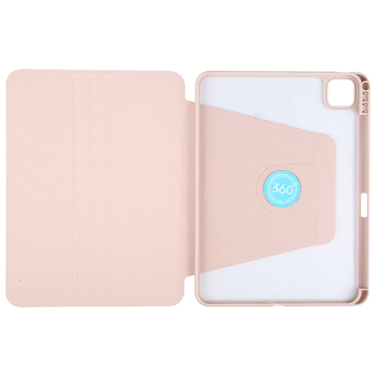 For iPad Air 11 2025 / 2024 / Air 5 GEBEI Acrylic TPU 3-folding Rotating Smart Tablet Leather Case withh Pen Slot(Pink) - iPad Air 11 2025 / 2024 Cases by GEBEI | Online Shopping South Africa | PMC Jewellery | Buy Now Pay Later Mobicred