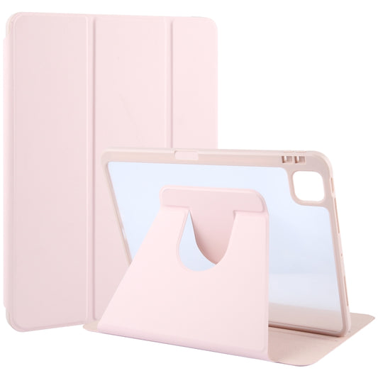 For iPad Air 13 2024 GEBEI Acrylic TPU 3-folding Rotating Smart Tablet Leather Case withh Pen Slot(Pink) - iPad Air 13 2024 Cases by GEBEI | Online Shopping South Africa | PMC Jewellery | Buy Now Pay Later Mobicred