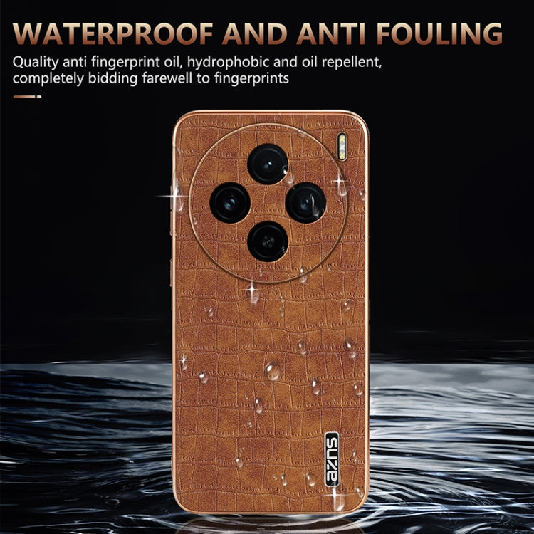 For vivo X100 5G AZNS Electroplated Frame Crocodile Texture Full Coverage Phone Case(Brown) - X100 Cases by AZNS | Online Shopping South Africa | PMC Jewellery | Buy Now Pay Later Mobicred