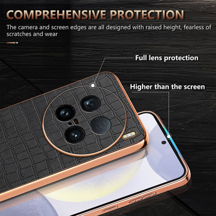 For vivo X100 Ultra AZNS Electroplated Frame Crocodile Texture Full Coverage Phone Case(Brown) - vivo Cases by AZNS | Online Shopping South Africa | PMC Jewellery | Buy Now Pay Later Mobicred