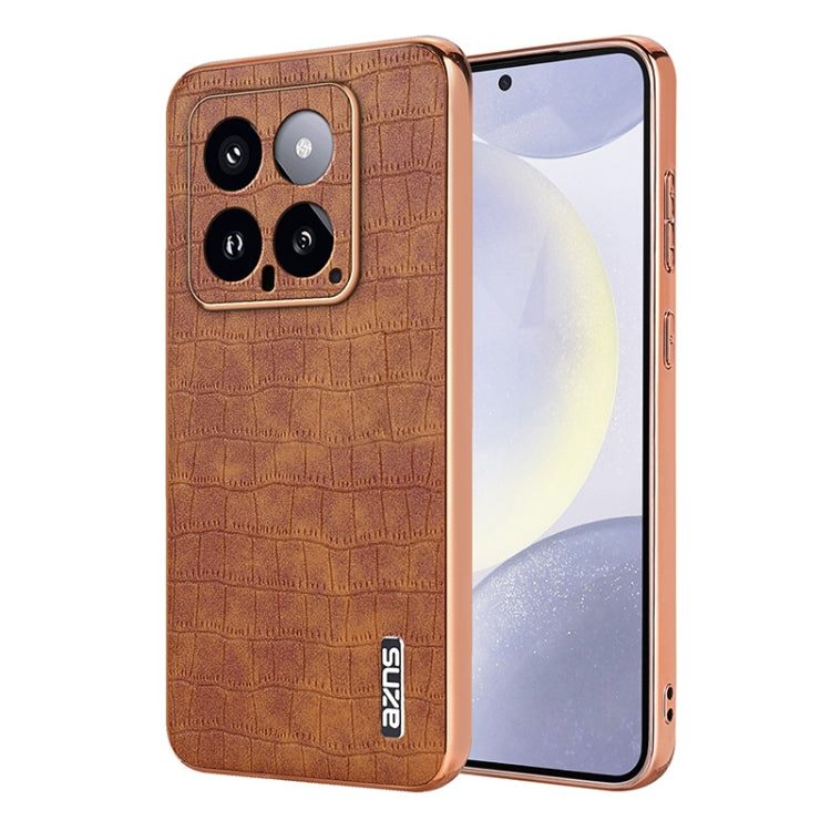 For Xiaomi 14 AZNS Electroplated Frame Crocodile Texture Full Coverage Phone Case(Brown) - 14 Cases by AZNS | Online Shopping South Africa | PMC Jewellery | Buy Now Pay Later Mobicred