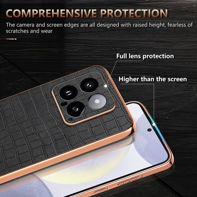 For Xiaomi 14 AZNS Electroplated Frame Crocodile Texture Full Coverage Phone Case(Brown) - 14 Cases by AZNS | Online Shopping South Africa | PMC Jewellery | Buy Now Pay Later Mobicred