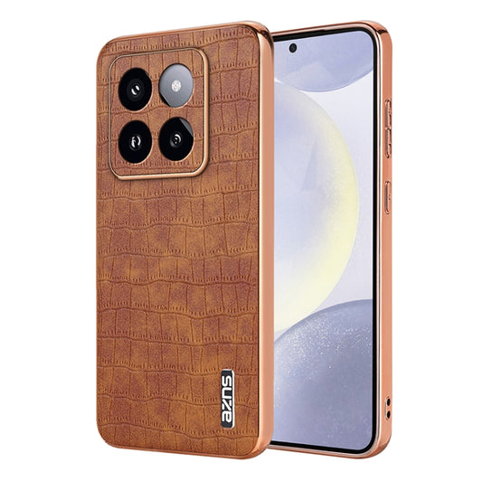 For Xiaomi 14 Pro AZNS Electroplated Frame Crocodile Texture Full Coverage Phone Case(Brown) - 14 Pro Cases by AZNS | Online Shopping South Africa | PMC Jewellery | Buy Now Pay Later Mobicred