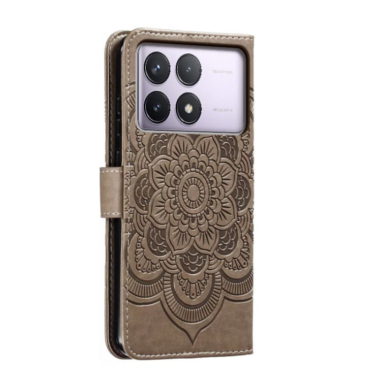 For Xiaomi Redmi K70 Sun Mandala Embossing Pattern Phone Leather Case(Grey) - K70 Cases by PMC Jewellery | Online Shopping South Africa | PMC Jewellery | Buy Now Pay Later Mobicred