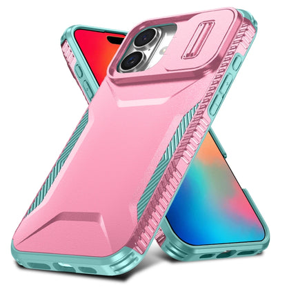 For iPhone 16 Plus Sliding Camshield Phone Case(Pink + Grey Green) - iPhone 16 Plus Cases by PMC Jewellery | Online Shopping South Africa | PMC Jewellery | Buy Now Pay Later Mobicred