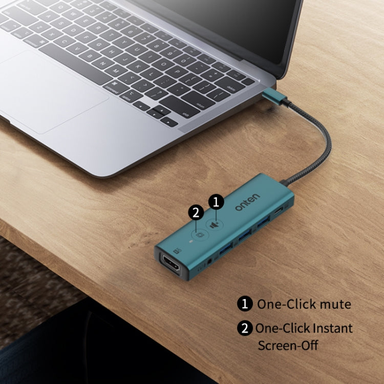 Onten UC123+ USB-C / Type-C to HDTV Multi-function HUB Docking Station with Button, Length:1.5m(Grey) - USB HUB by Onten | Online Shopping South Africa | PMC Jewellery | Buy Now Pay Later Mobicred