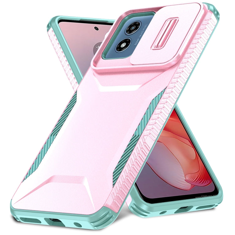 For Motorola Moto G Play 4G 2024 Sliding Camshield Phone Case(Pink + Grey Green) - Motorola Cases by PMC Jewellery | Online Shopping South Africa | PMC Jewellery | Buy Now Pay Later Mobicred