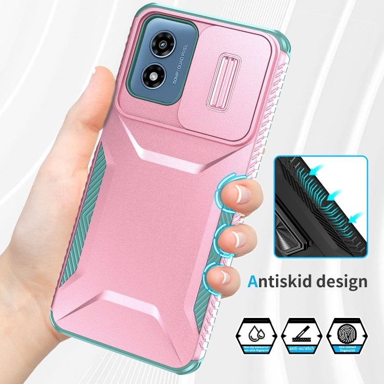 For Motorola Moto G Play 4G 2024 Sliding Camshield Phone Case(Pink + Grey Green) - Motorola Cases by PMC Jewellery | Online Shopping South Africa | PMC Jewellery | Buy Now Pay Later Mobicred