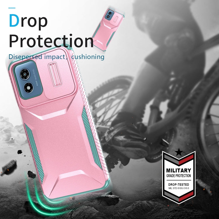 For Motorola Moto G Play 4G 2024 Sliding Camshield Phone Case(Pink + Grey Green) - Motorola Cases by PMC Jewellery | Online Shopping South Africa | PMC Jewellery | Buy Now Pay Later Mobicred