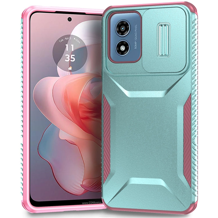 For Motorola Moto G Play 4G 2024 Sliding Camshield Phone Case(Grey Green + Pink) - Motorola Cases by PMC Jewellery | Online Shopping South Africa | PMC Jewellery | Buy Now Pay Later Mobicred