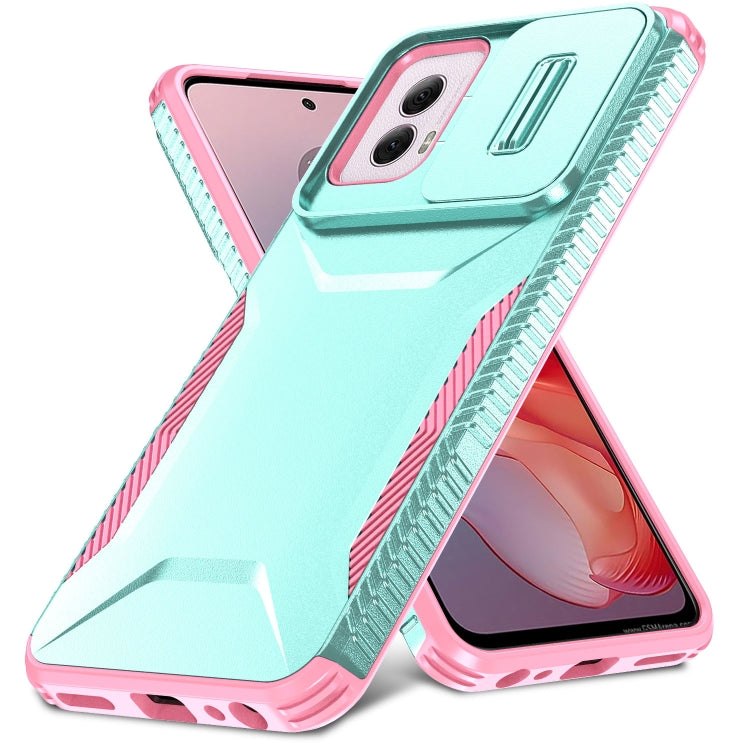 For Motorola Moto G Power 5G 2024 Sliding Camshield Phone Case(Grey Green + Pink) - Motorola Cases by PMC Jewellery | Online Shopping South Africa | PMC Jewellery | Buy Now Pay Later Mobicred