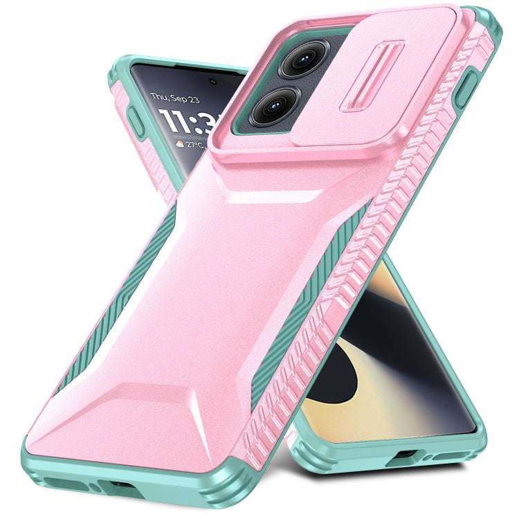 For Motorola Edge 5G 2024 Sliding Camshield Phone Case(Pink + Grey Green) - Motorola Cases by PMC Jewellery | Online Shopping South Africa | PMC Jewellery | Buy Now Pay Later Mobicred