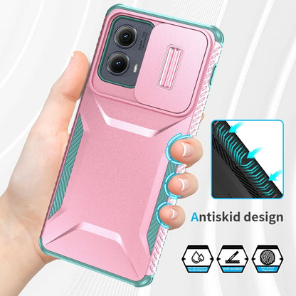 For Motorola Edge 5G 2024 Sliding Camshield Phone Case(Pink + Grey Green) - Motorola Cases by PMC Jewellery | Online Shopping South Africa | PMC Jewellery | Buy Now Pay Later Mobicred