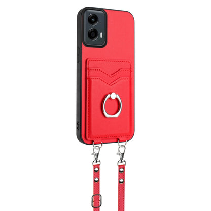 For Motorola Moto G 5G 2024 R20 Crossbody Rope Ring Card Holder Phone Case(Red) - Motorola Cases by PMC Jewellery | Online Shopping South Africa | PMC Jewellery | Buy Now Pay Later Mobicred