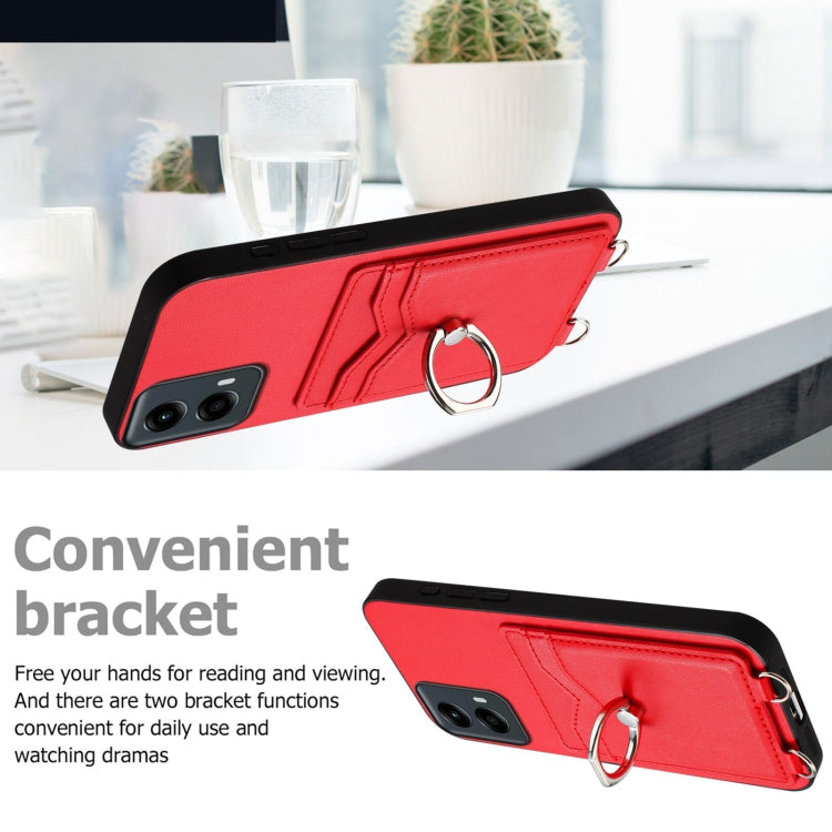 For Motorola Moto G 5G 2024 R20 Crossbody Rope Ring Card Holder Phone Case(Red) - Motorola Cases by PMC Jewellery | Online Shopping South Africa | PMC Jewellery | Buy Now Pay Later Mobicred