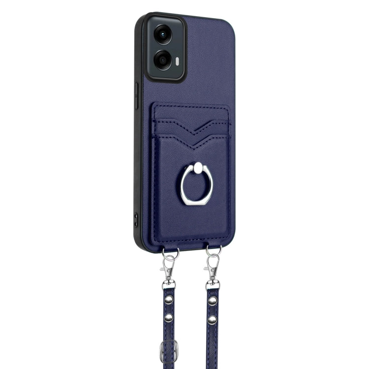 For Motorola Moto G 5G 2024 R20 Crossbody Rope Ring Card Holder Phone Case(Blue) - Motorola Cases by PMC Jewellery | Online Shopping South Africa | PMC Jewellery | Buy Now Pay Later Mobicred