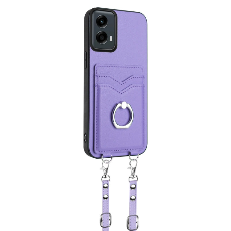 For Motorola Moto G Play 2024 5G R20 Crossbody Rope Ring Card Holder Phone Case(Purple) - Motorola Cases by PMC Jewellery | Online Shopping South Africa | PMC Jewellery | Buy Now Pay Later Mobicred