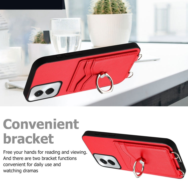 For Motorola Moto G Stylus 5G 2024 R20 Crossbody Rope Ring Card Holder Phone Case(Red) - Motorola Cases by PMC Jewellery | Online Shopping South Africa | PMC Jewellery | Buy Now Pay Later Mobicred