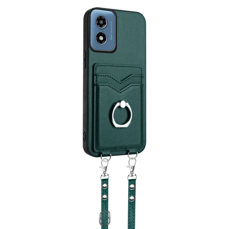 For Motorola Moto G Play 2024 4G R20 Crossbody Rope Ring Card Holder Phone Case(Green) - Motorola Cases by PMC Jewellery | Online Shopping South Africa | PMC Jewellery | Buy Now Pay Later Mobicred