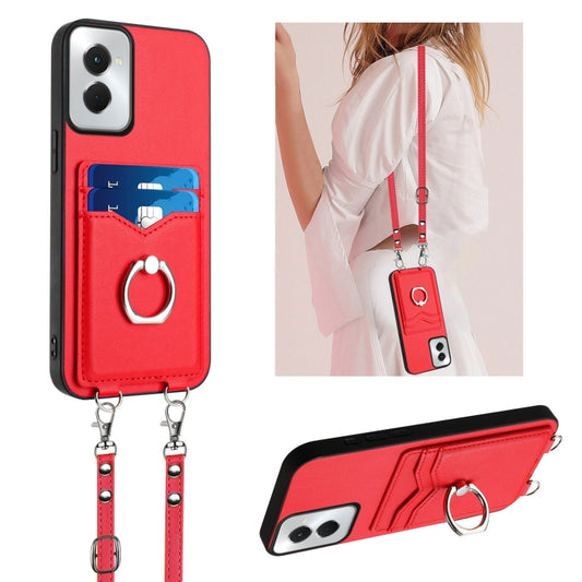 For Motorola Moto G Power 5G 2024 R20 Crossbody Rope Ring Card Holder Phone Case(Red) - Motorola Cases by PMC Jewellery | Online Shopping South Africa | PMC Jewellery | Buy Now Pay Later Mobicred