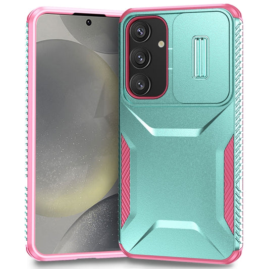 For Samsung Galaxy S25+ 5G / S24+ 5G Sliding Camshield Phone Case(Grey Green + Pink) - Galaxy S24+ 5G Cases by PMC Jewellery | Online Shopping South Africa | PMC Jewellery | Buy Now Pay Later Mobicred