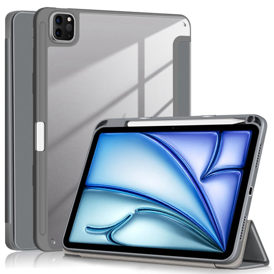 For iPad Air 11 2024 / Pro 11 2022 Acrylic 3-Fold Smart Leather Tablet Case(Grey) - iPad Air 11 2025 / 2024 Cases by PMC Jewellery | Online Shopping South Africa | PMC Jewellery | Buy Now Pay Later Mobicred