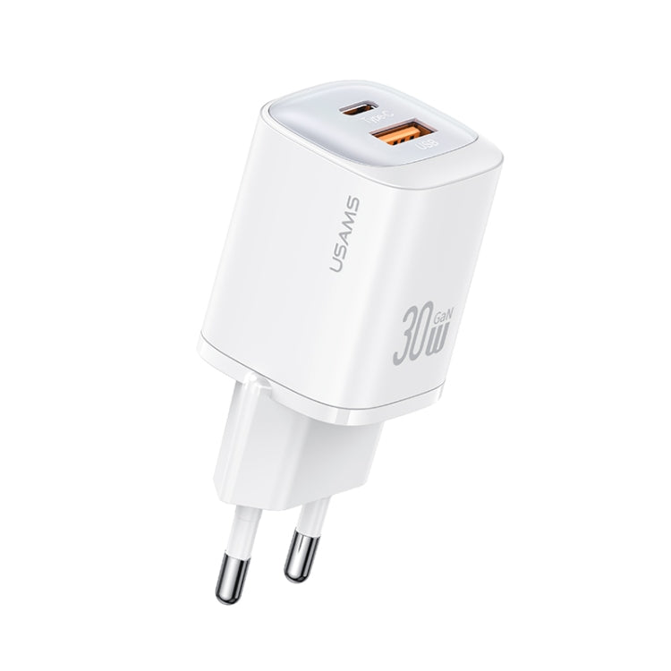 USAMS CC254 30W USB+USB-C / Type-C Dual Port GaN Fast Charger, EU Plug(White) - USB Charger by USAMS | Online Shopping South Africa | PMC Jewellery | Buy Now Pay Later Mobicred