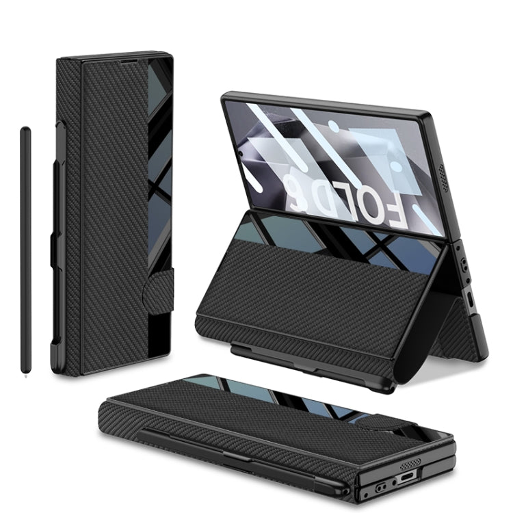 For Samsung Galaxy Z Fold6 GKK Integrated Full Coverage Flip Phone Case with Pen Slot, Not Included Pen(Carbon Fibre Black) - Galaxy Z Fold6 5G Cases by GKK | Online Shopping South Africa | PMC Jewellery | Buy Now Pay Later Mobicred