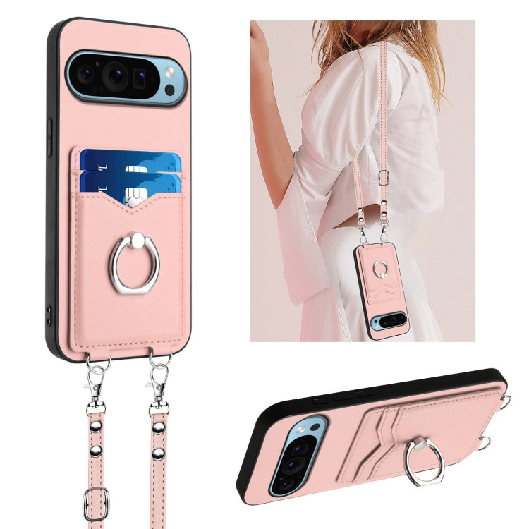 For Google Pixel 9 / 9 Pro R20 Crossbody Rope Ring Card Holder Phone Case(Pink) - Google Cases by PMC Jewellery | Online Shopping South Africa | PMC Jewellery | Buy Now Pay Later Mobicred