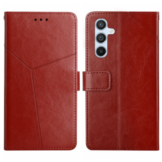 For Samsung Galaxy S25+ 5G Y-shaped Pattern Flip Leather Phone Case(Brown) - Galaxy S25+ 5G Cases by PMC Jewellery | Online Shopping South Africa | PMC Jewellery | Buy Now Pay Later Mobicred