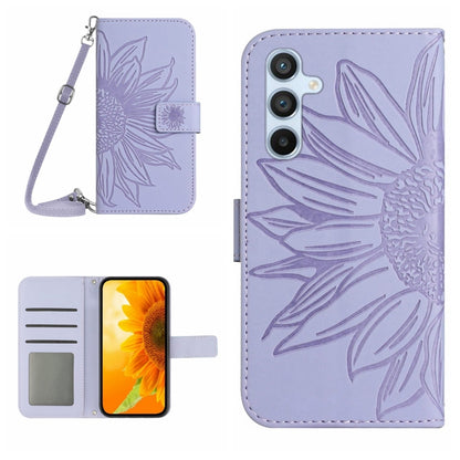 For Samsung Galaxy S25+ 5G Skin Feel Sun Flower Embossed Flip Leather Phone Case with Lanyard(Purple) - Galaxy S25+ 5G Cases by PMC Jewellery | Online Shopping South Africa | PMC Jewellery | Buy Now Pay Later Mobicred