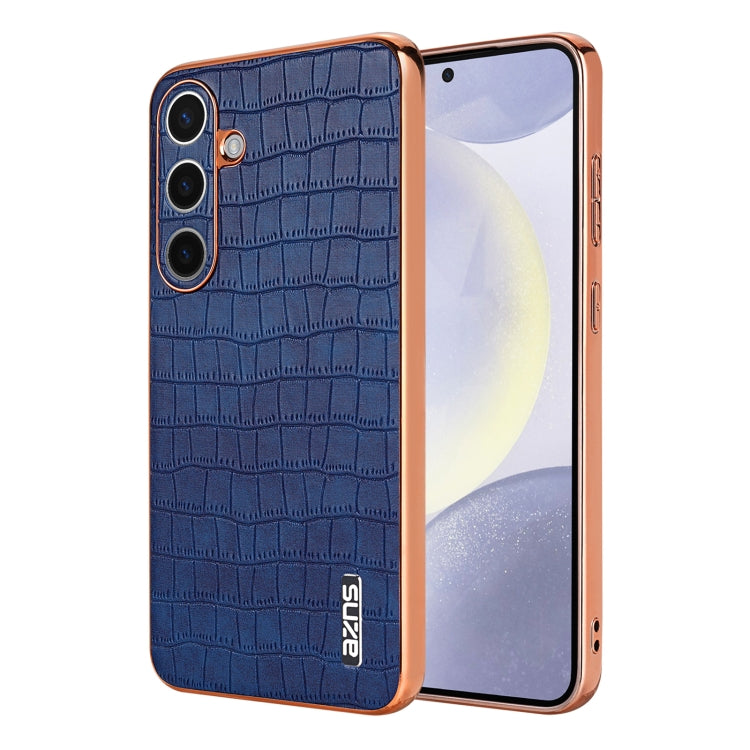 For Samsung Galaxy S25 5G AZNS Electroplated Frame Crocodile Texture Full Coverage Phone Case(Blue) - Galaxy S25 5G Cases by AZNS | Online Shopping South Africa | PMC Jewellery | Buy Now Pay Later Mobicred