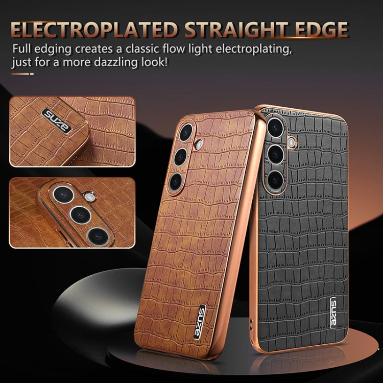 For Samsung Galaxy S25+ 5G AZNS Electroplated Frame Crocodile Texture Full Coverage Phone Case(Brown) - Galaxy S25+ 5G Cases by AZNS | Online Shopping South Africa | PMC Jewellery | Buy Now Pay Later Mobicred