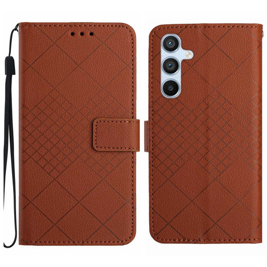 For Samsung Galaxy S25+ 5G Rhombic Grid Texture Leather Phone Case(Brown) - Galaxy S25+ 5G Cases by PMC Jewellery | Online Shopping South Africa | PMC Jewellery | Buy Now Pay Later Mobicred